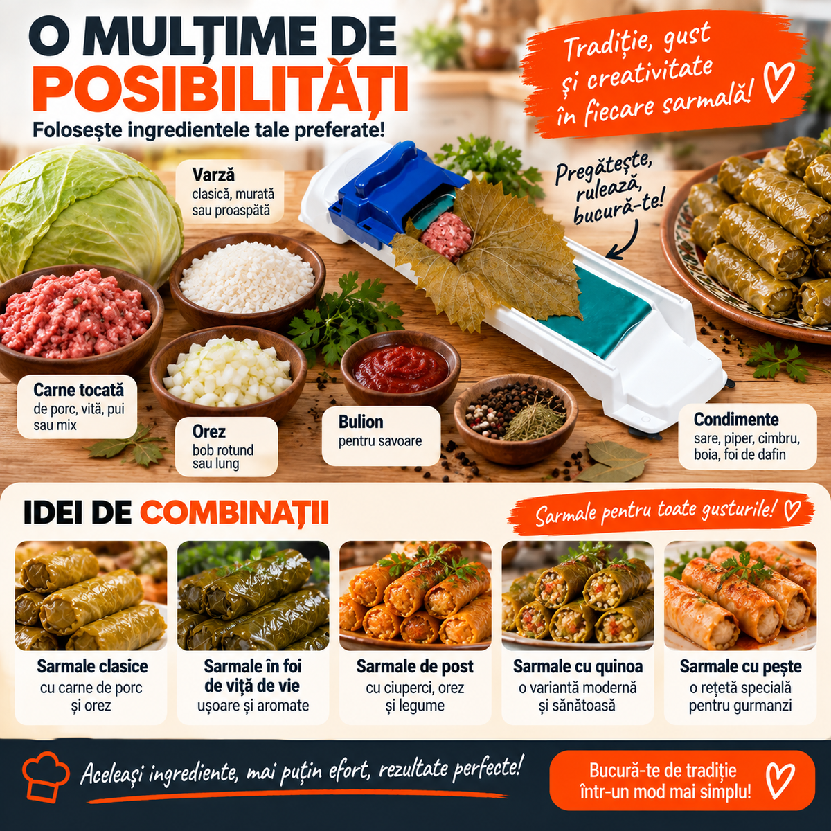 Aparat Manual pentru Sarmale – Rulare Rapidă și Ușoară