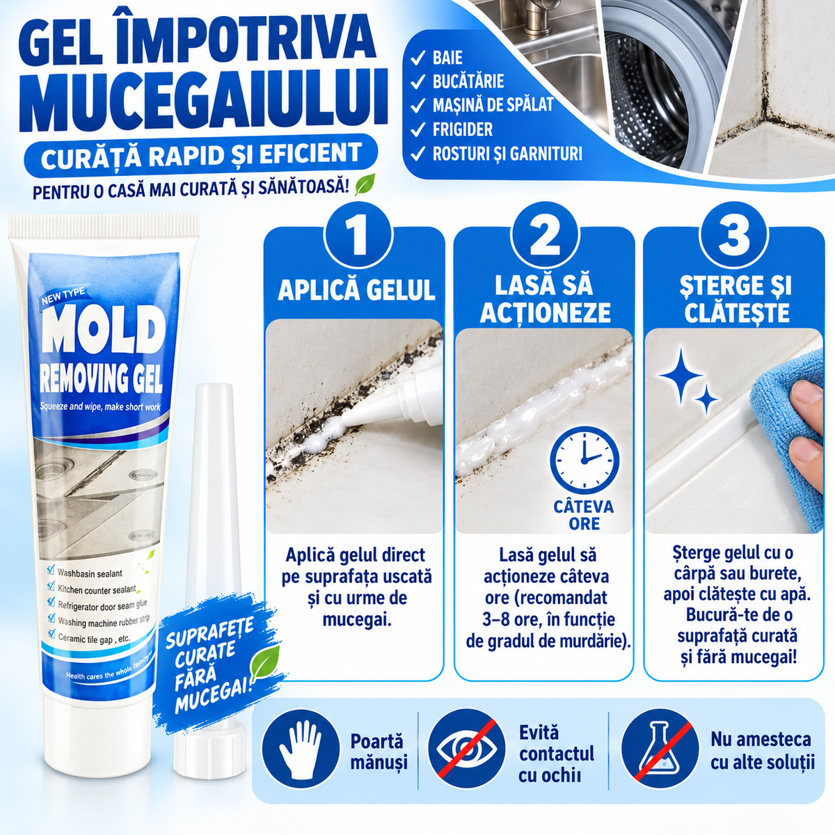 Gel pentru Îndepărtarea Mucegaiului – Aplicare Precisă pentru Rosturi și Garnituri