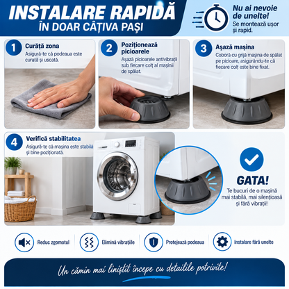 Picioare pentru Mașina de Spălat – Reduc Vibrațiile și Zgomotul