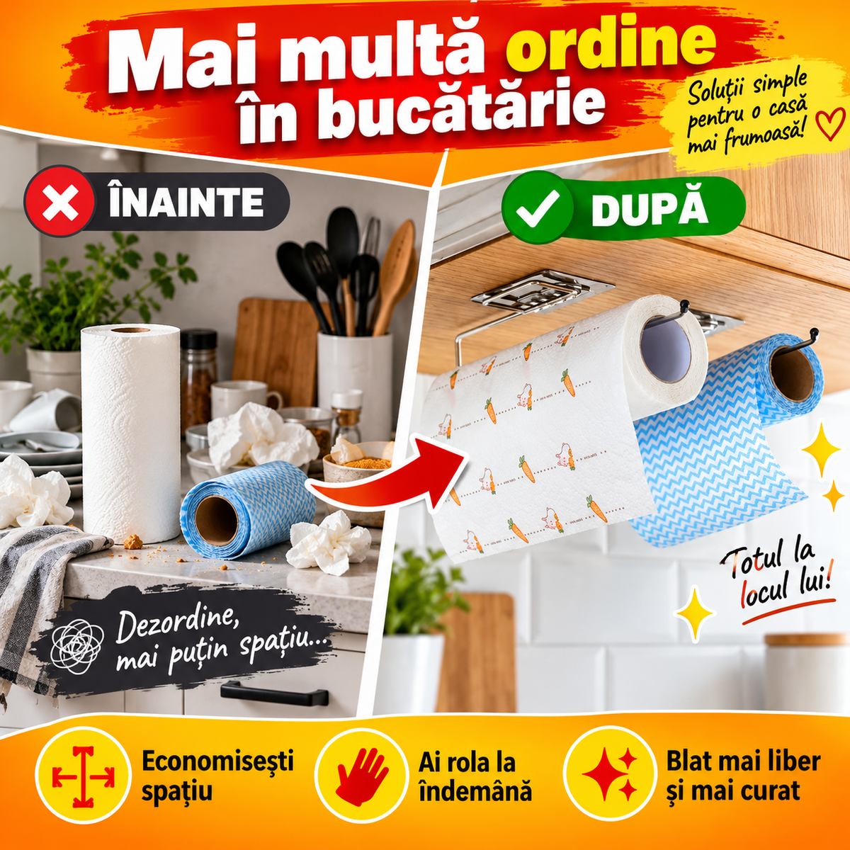 Suport pentru Prosoape de Hârtie și Role – Montaj Sub Dulap