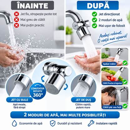 Cap de Robinet Rotativ 360° cu 2 Moduri de Jet – Pentru Bucătărie și Baie