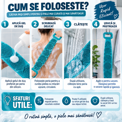 Perie de Corp din Silicon cu Mânere – Pentru Spate și Zone Greu Accesibile
