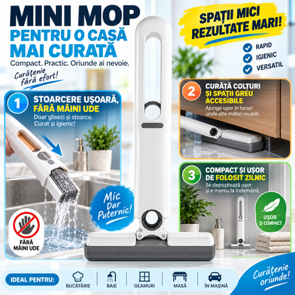 Mini Mop Multifuncțional cu Stoarcere Integrată – Pentru Bucătărie, Baie, Geamuri și Mașină