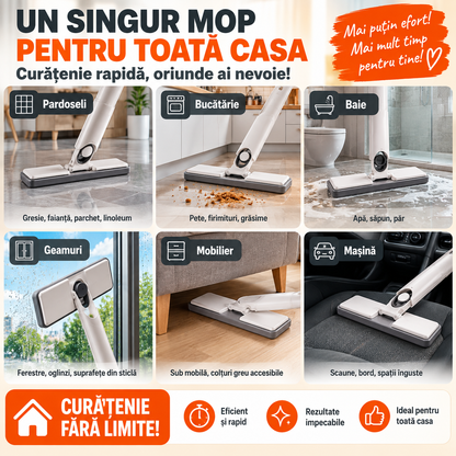 Mini Mop Multifuncțional cu Stoarcere Integrată – Pentru Bucătărie, Baie, Geamuri și Mașină