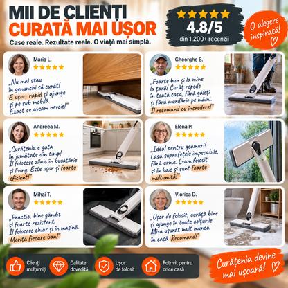 Mini Mop Multifuncțional cu Stoarcere Integrată – Pentru Bucătărie, Baie, Geamuri și Mașină