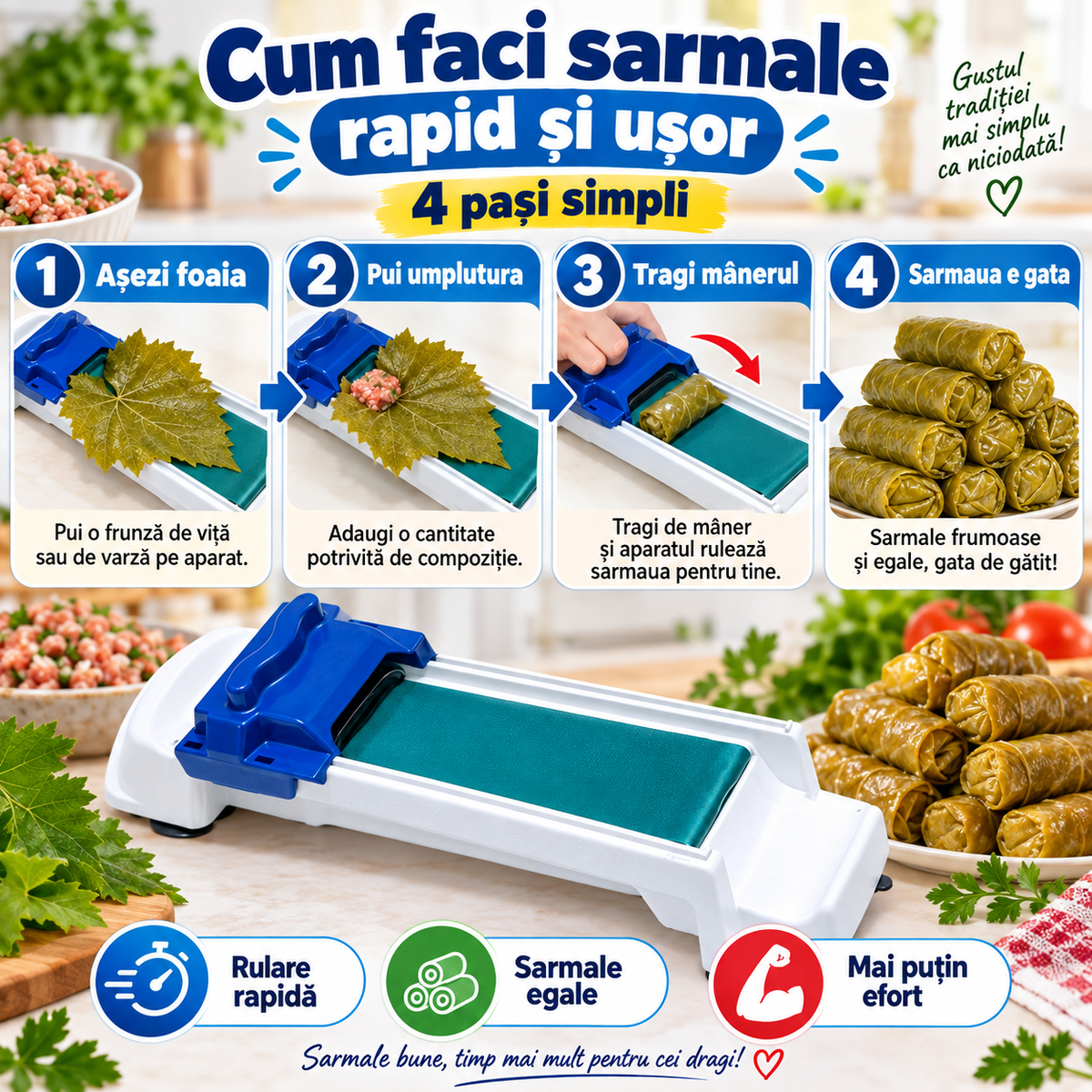 Aparat Manual pentru Sarmale – Rulare Rapidă și Ușoară