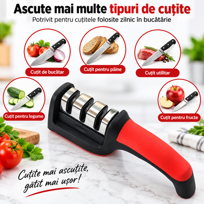 Ascuțitor Manual de Cuțite cu 3 Trepte – Rapid, Simplu și Ușor de Folosit