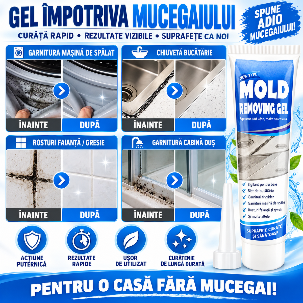 Gel pentru Îndepărtarea Mucegaiului – Aplicare Precisă pentru Rosturi și Garnituri