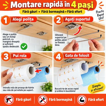 Suport pentru Prosoape de Hârtie și Role – Montaj Sub Dulap