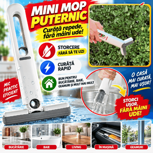 Mini Mop Multifuncțional cu Stoarcere Integrată – Pentru Bucătărie, Baie, Geamuri și Mașină