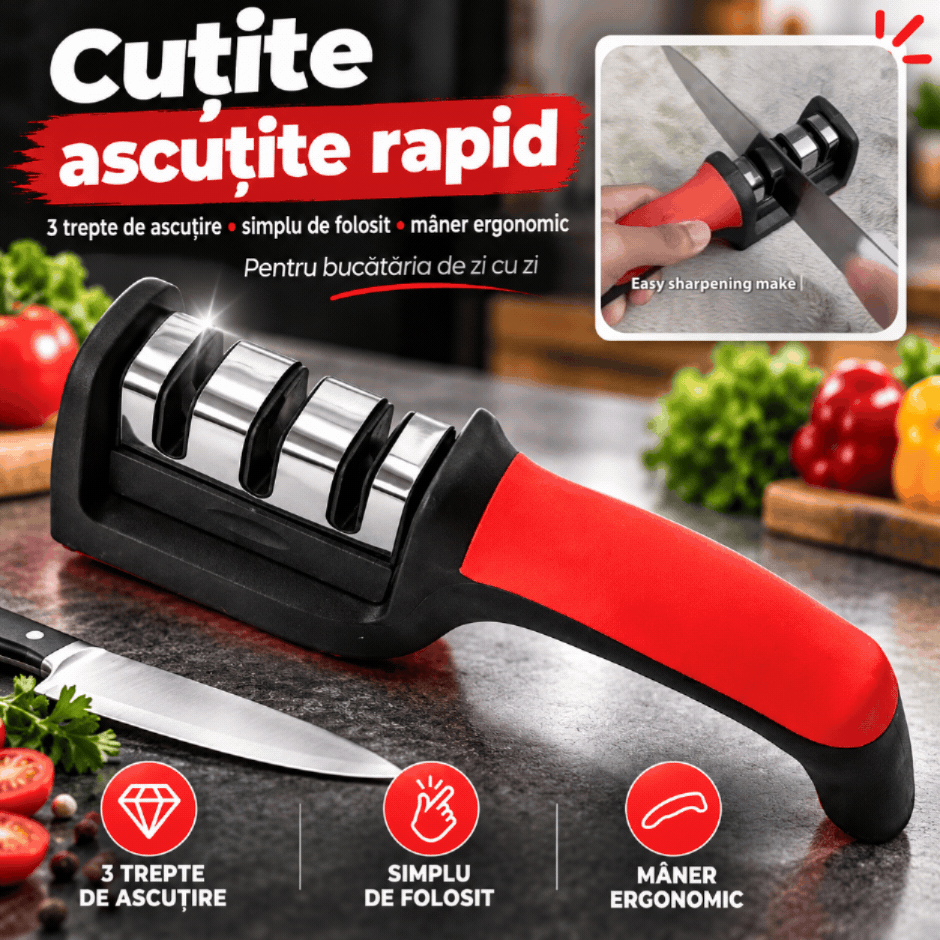 Ascuțitor Manual de Cuțite cu 3 Trepte – Rapid, Simplu și Ușor de Folosit