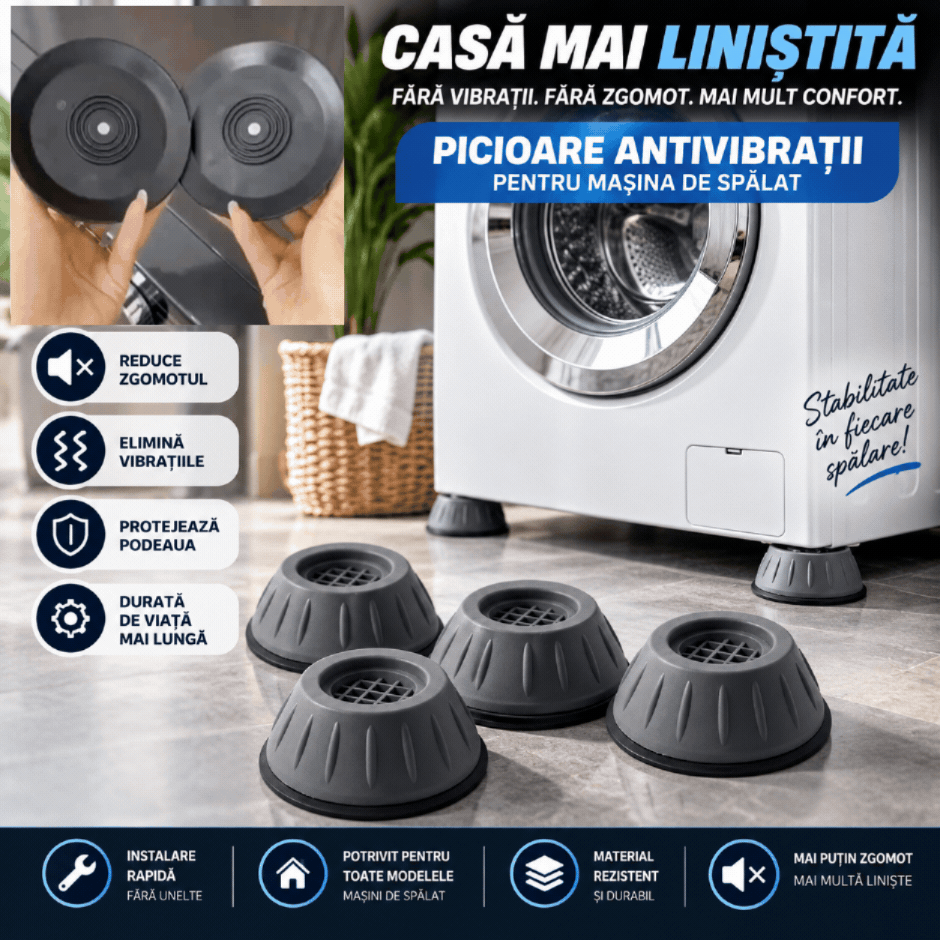Picioare pentru Mașina de Spălat – Reduc Vibrațiile și Zgomotul