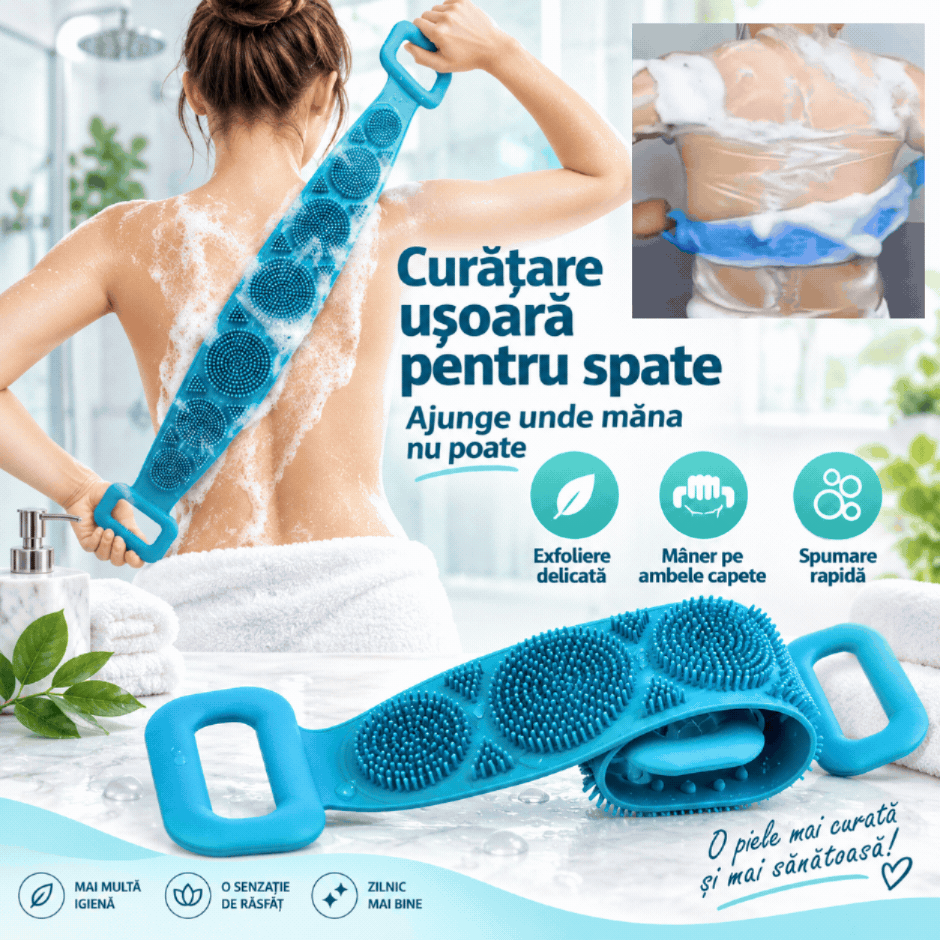 Perie de Corp din Silicon cu Mânere – Pentru Spate și Zone Greu Accesibile